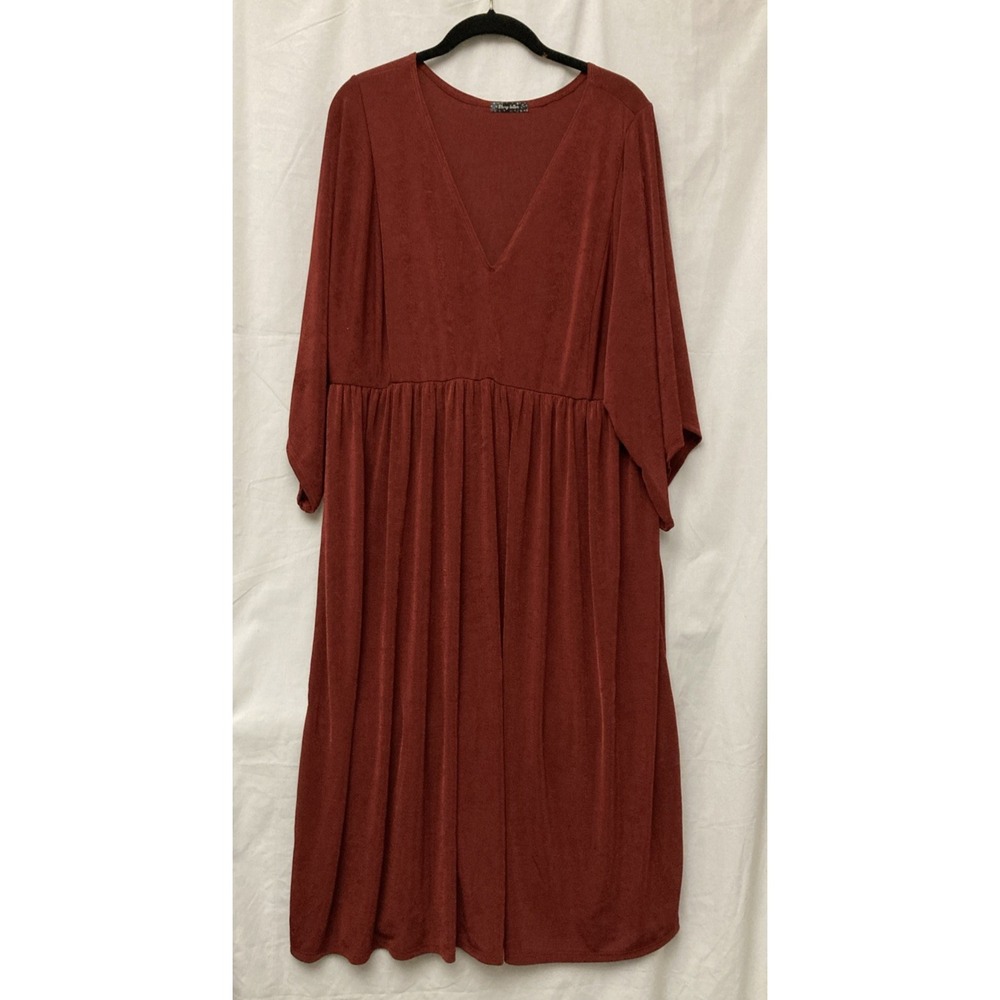 Story Teller Women's Rust Empire Waist Short Sleeve Midi Dress - Size‎ 1X